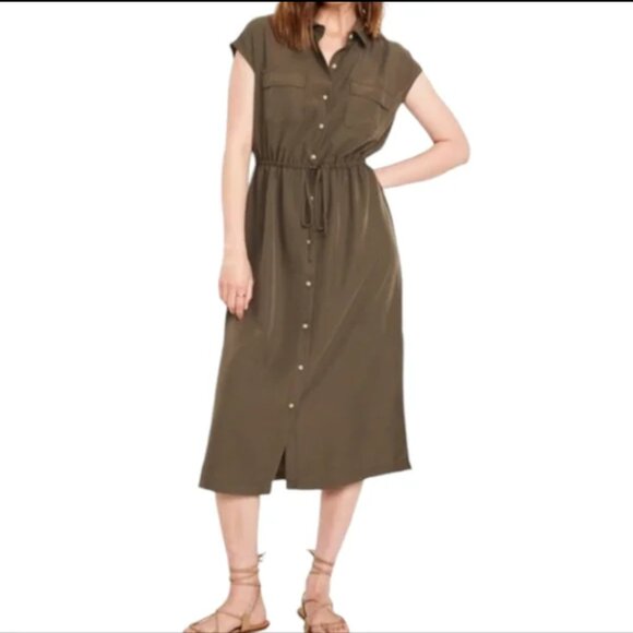 Old Navy army green utility midi shirt dress - Picture 1 of 7